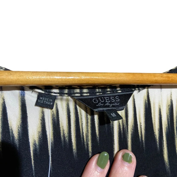 NWT GUESS 3/4 Sleeve Joise Rutched Mini Dress Jet Black Multi Size Medium - Picture 10 of 12